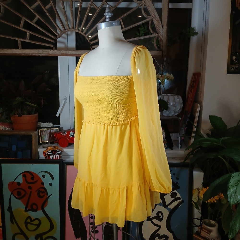 Wilfred Tempest Mini Dress Yellow Off The Shoulder Dress Size M - Picture 4 of 10